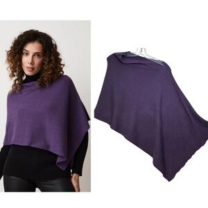 Cashmere Poncho Wrap Scarf Knit Ribbed Sweater Soft Cozy V Minimalist Top Purple